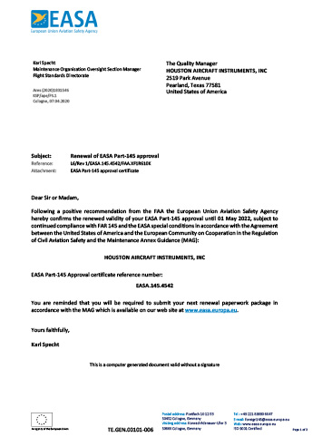 EASA Approval Letter